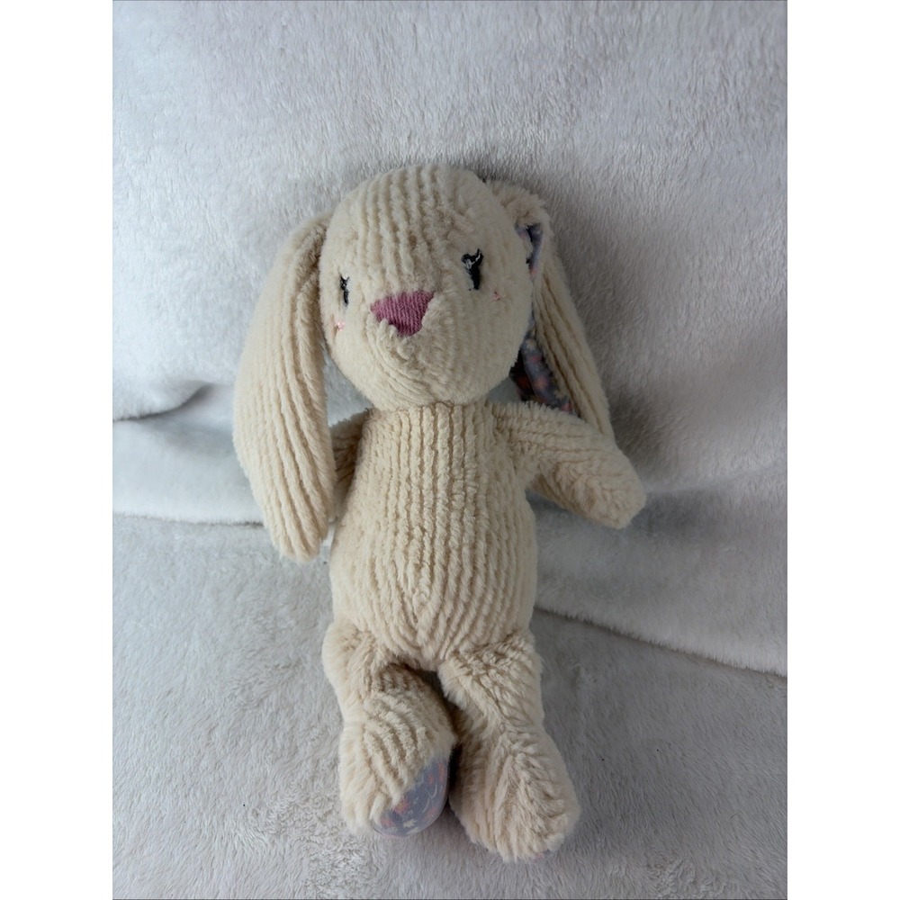 Ultra-Soft Cream Corduroy Bunny Plush Stuffed Animal Floral Accents Cozy EUC